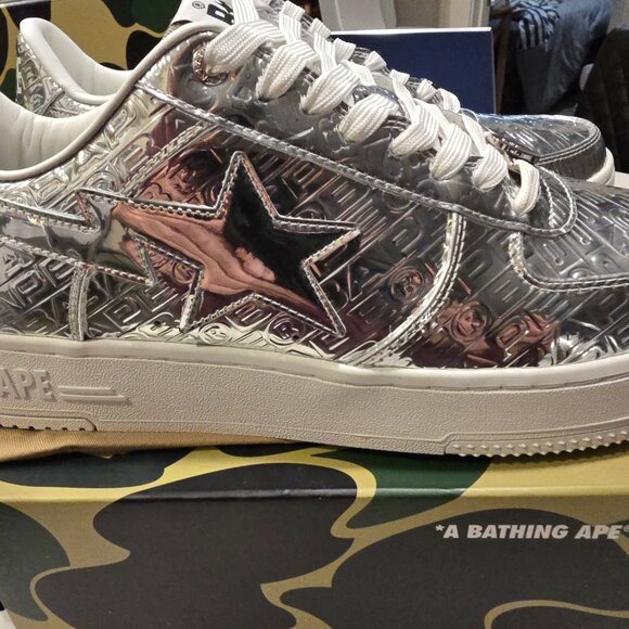 A Bathing Ape BAPE Bapesta #5 SILVER Mens Size 10 1K80191305 Shoes Sneakers NEW - Picture 9 of 14